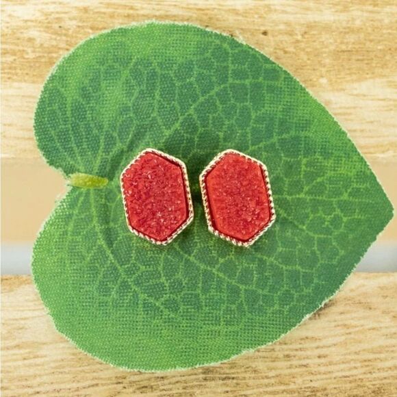 Red Druzy Post Earring - Picture 2 of 2